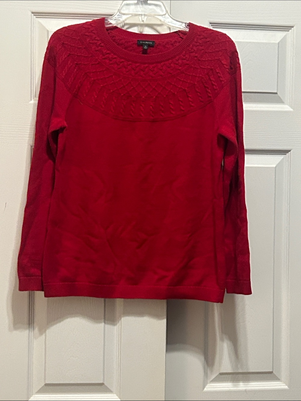 Talbots Red Textured Yoke Crew Neck Sweater